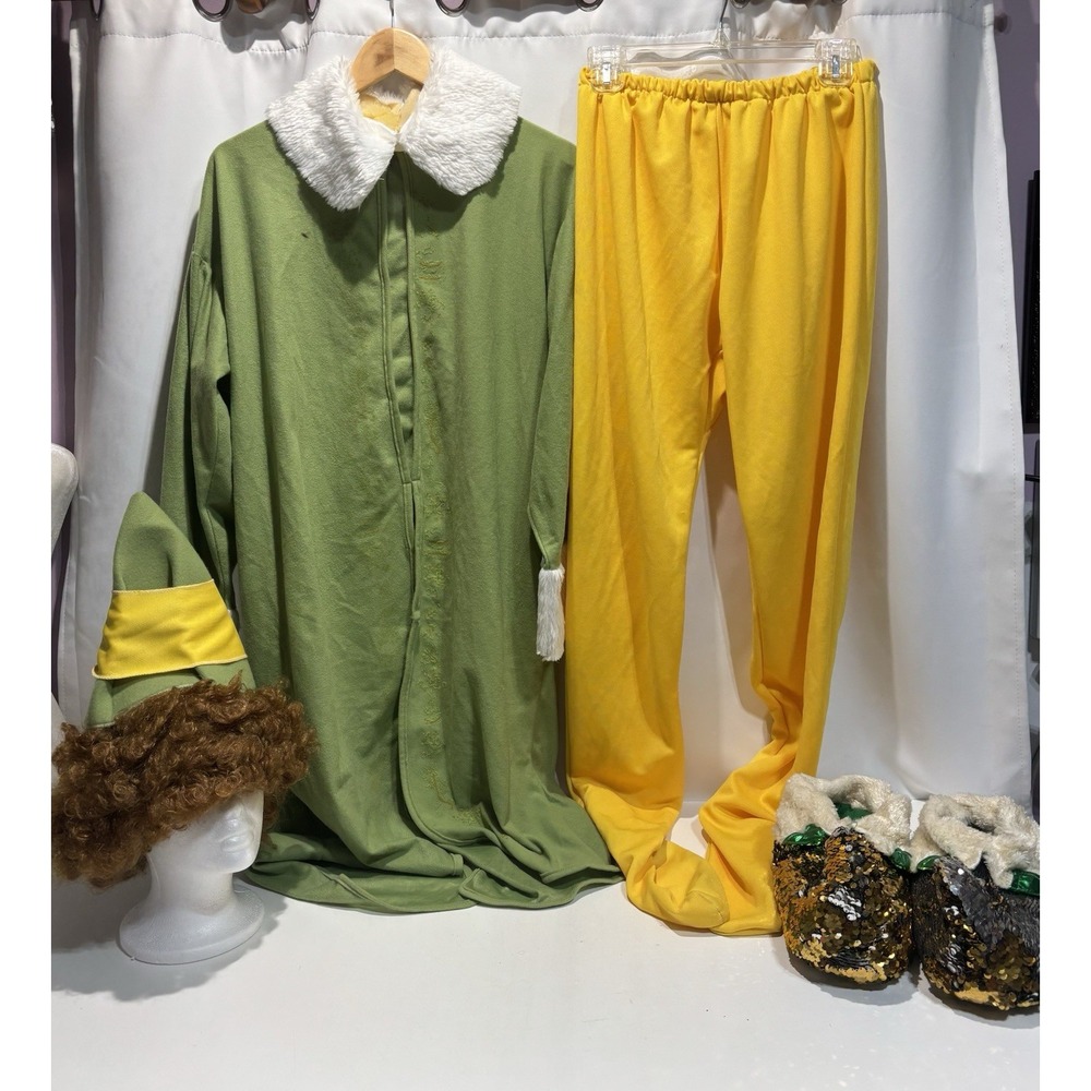 2014 Christmas Buddy the Elf  Costume XL Men Tights Jacket Wig Hat Shoes Holiday